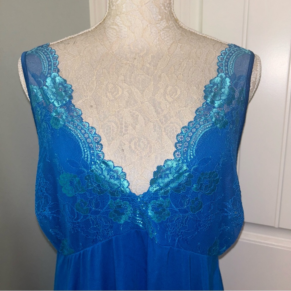 Soma Blue Pajama Nightie Top Adjustable Straps Floral Lace Women’s XL - Picture 3 of 7